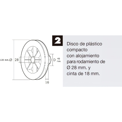 Imagen de Disco Persiana Plastico Compacto para Rodamieto 120x40 mm.  Cinta 18 mm.