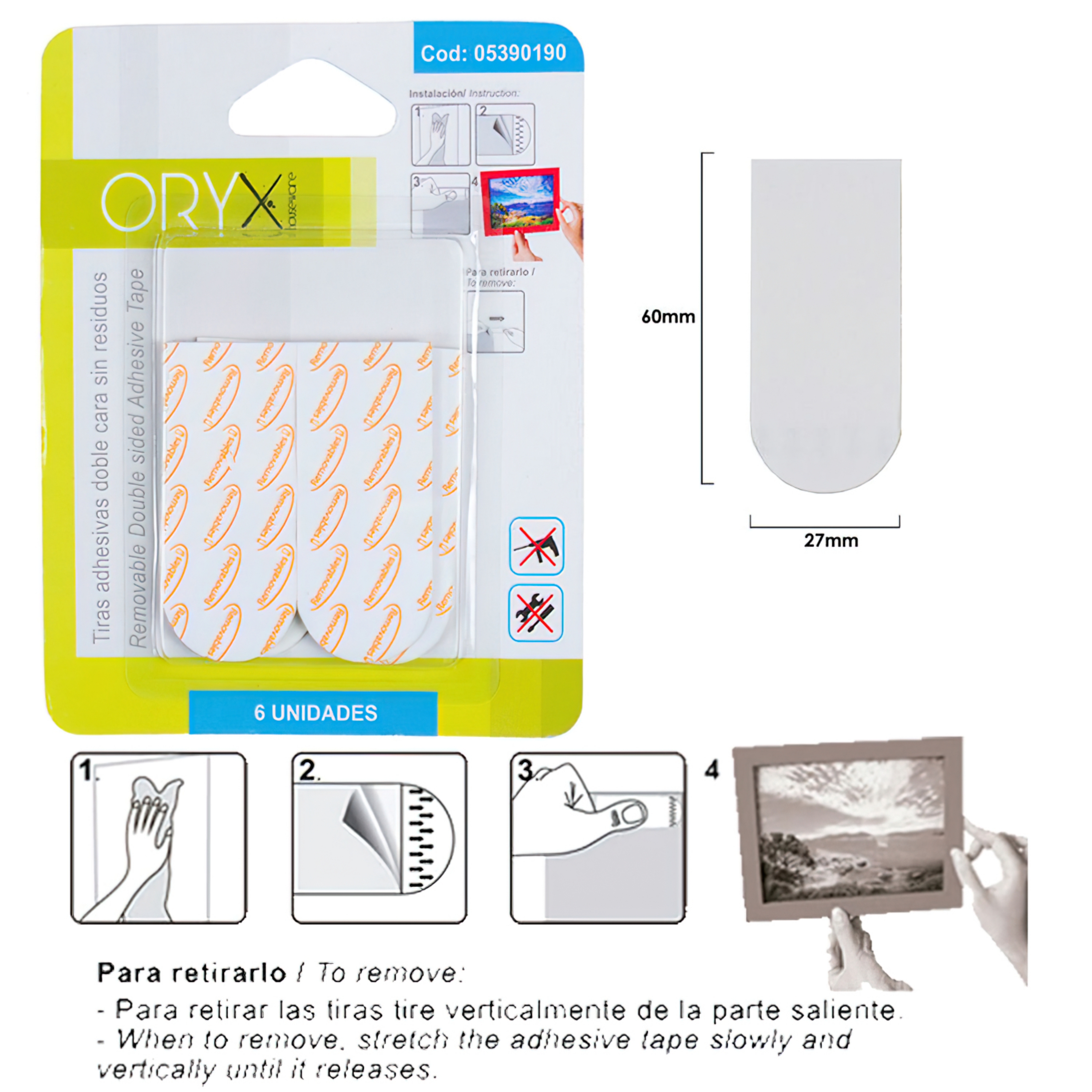 Imagen de Tiras Adhesivas Doble Cara Sin Residuos (Blister de 6 piezas )