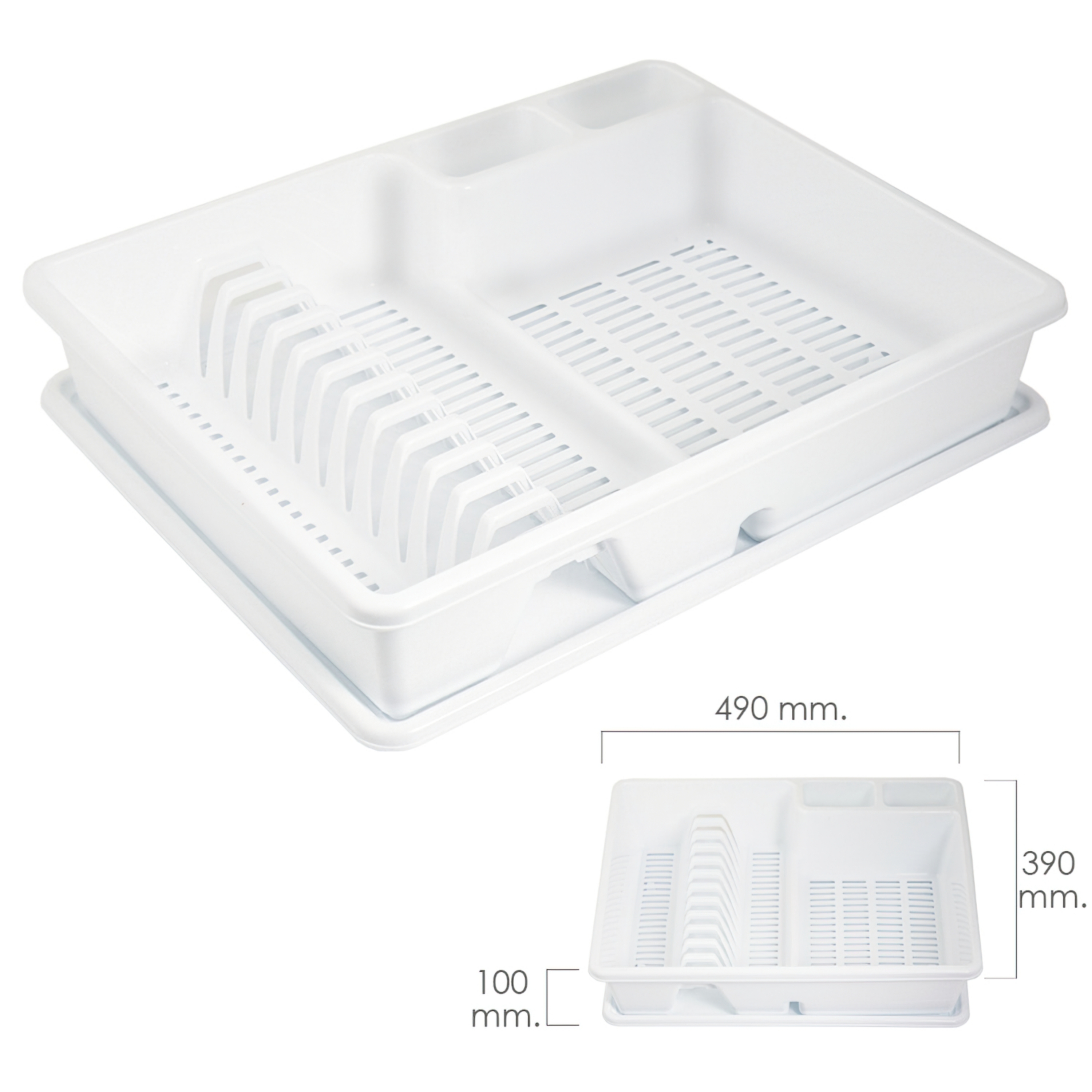 Imagen de Escurre Platos Rectangular Con Bandeja Anti Goteo Plástico 49x39x10 (Alt.) cm.