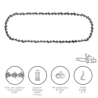 Imagen de Cadena Motosierra 0.325" / 0.050" 1,3 mm. / 66 Eslabones / 91 P