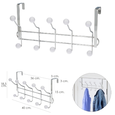 Imagen de Perchero Cromado Colgante Para Puerta 5/10 Ganchos. Terminacion Blanca.