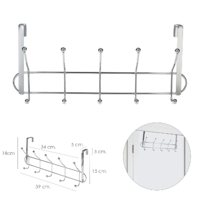 Imagen de Perchero Cromado Colgante Para Puerta 5/10 Ganchos. Terminacion Metalica.