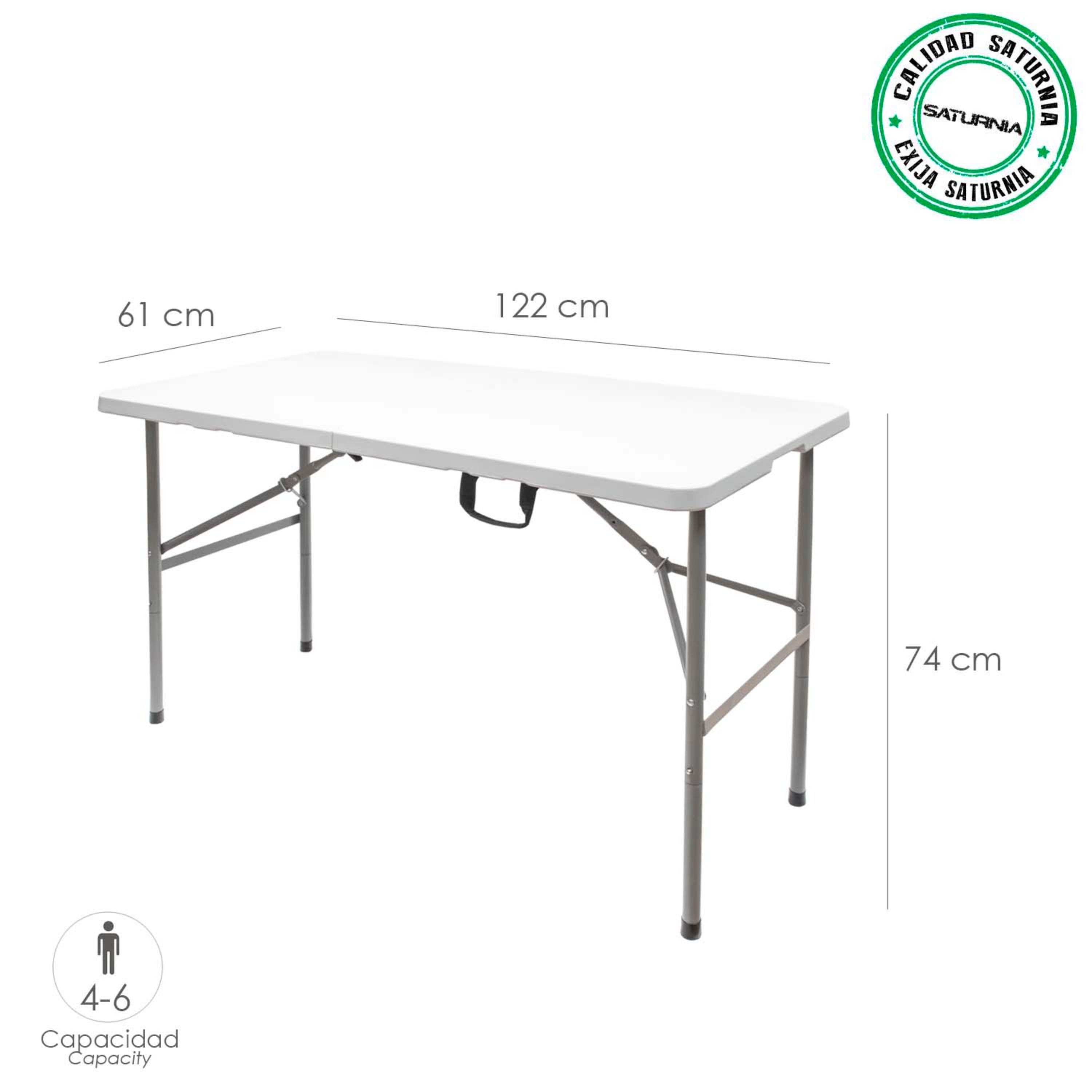 Imagen de Mesa Plegable Rectangular HDPE Multifuncional, Portatil, Resistente,Multiusos 122x61x74 cm. Color Blanco