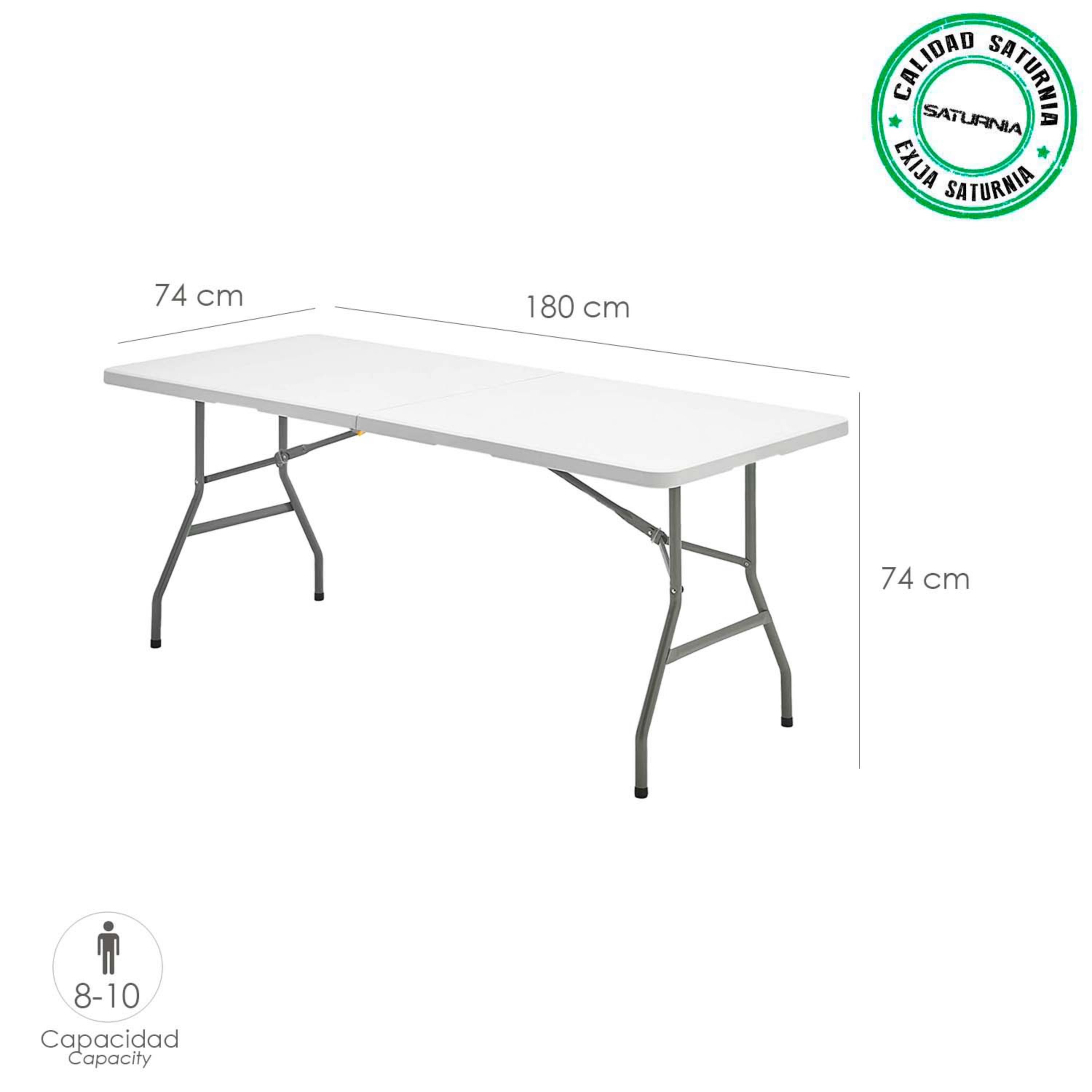 Imagen de Mesa Plegable Rectangular HDPE Multifuncional, Portatil, Resistente,Multiusos 180x74x74 cm. Color Blanco