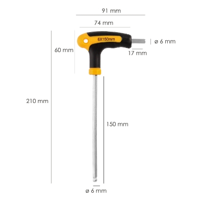 Imagen de Llave Allen Con Bola Mango Bimaterial "Soft Touch" Forma T 6,0 mm. Acero Cromo Vanadio, Destornillador allen, llave hexagonal