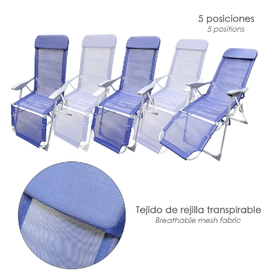 Imagen de Silla Playa Estructura Aluminio, Reclinable 5 Posiciones Con Reposapies, Silla Multiposición, Silla Con Reposabrazos