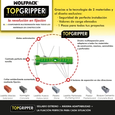 Imagen de Blister Tacos Topgripper Bimaterial Con Tornillos Ø 5 mm. 50 Piezas Taco Anclaje Universal, Taco Hormigon, Taco Pladur,