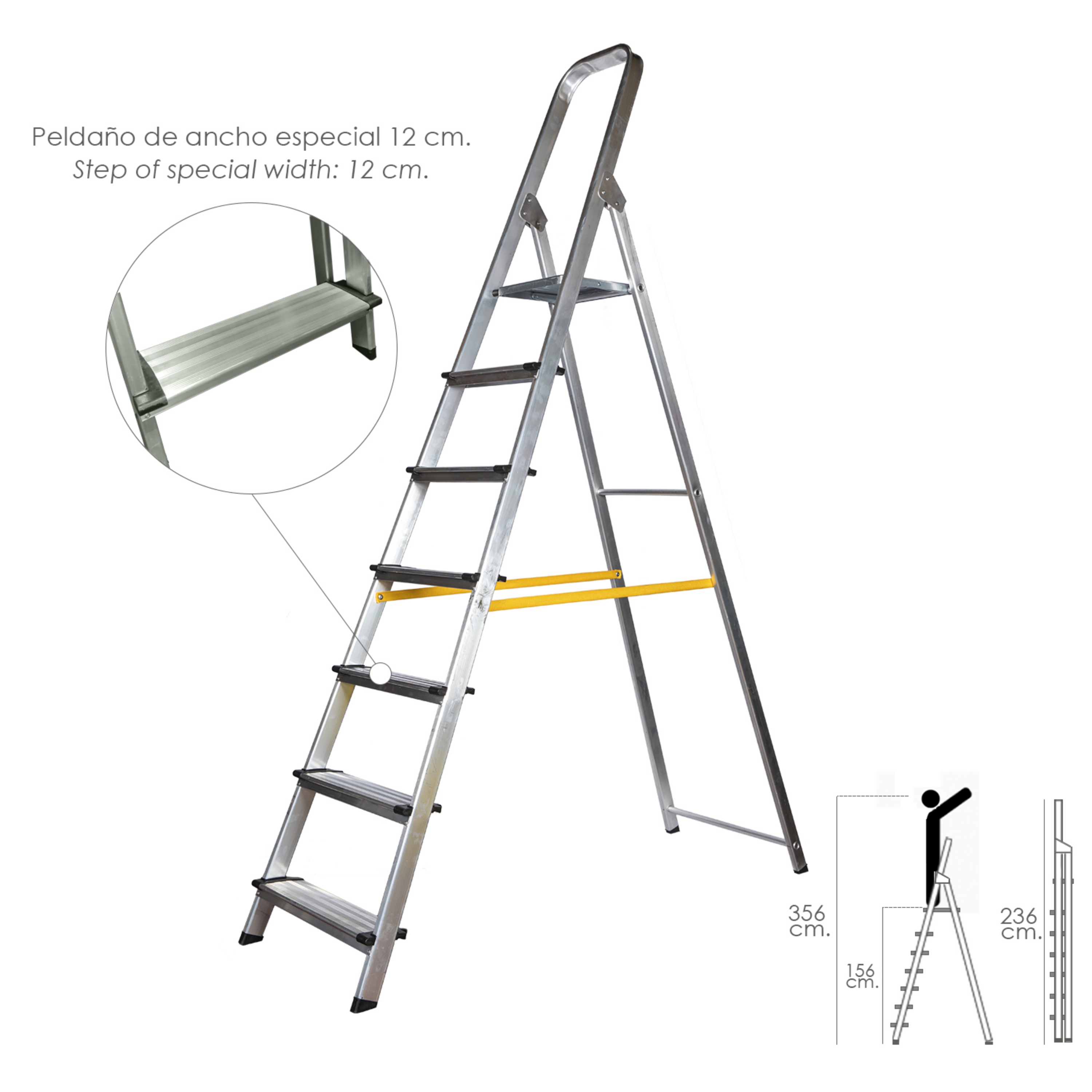 Imagen de Escalera Doméstica Aluminio Profesional 7 Peldaños 12 cm Grosor.