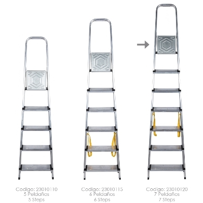 Imagen de Escalera Doméstica Aluminio Profesional 7 Peldaños 12 cm Grosor.