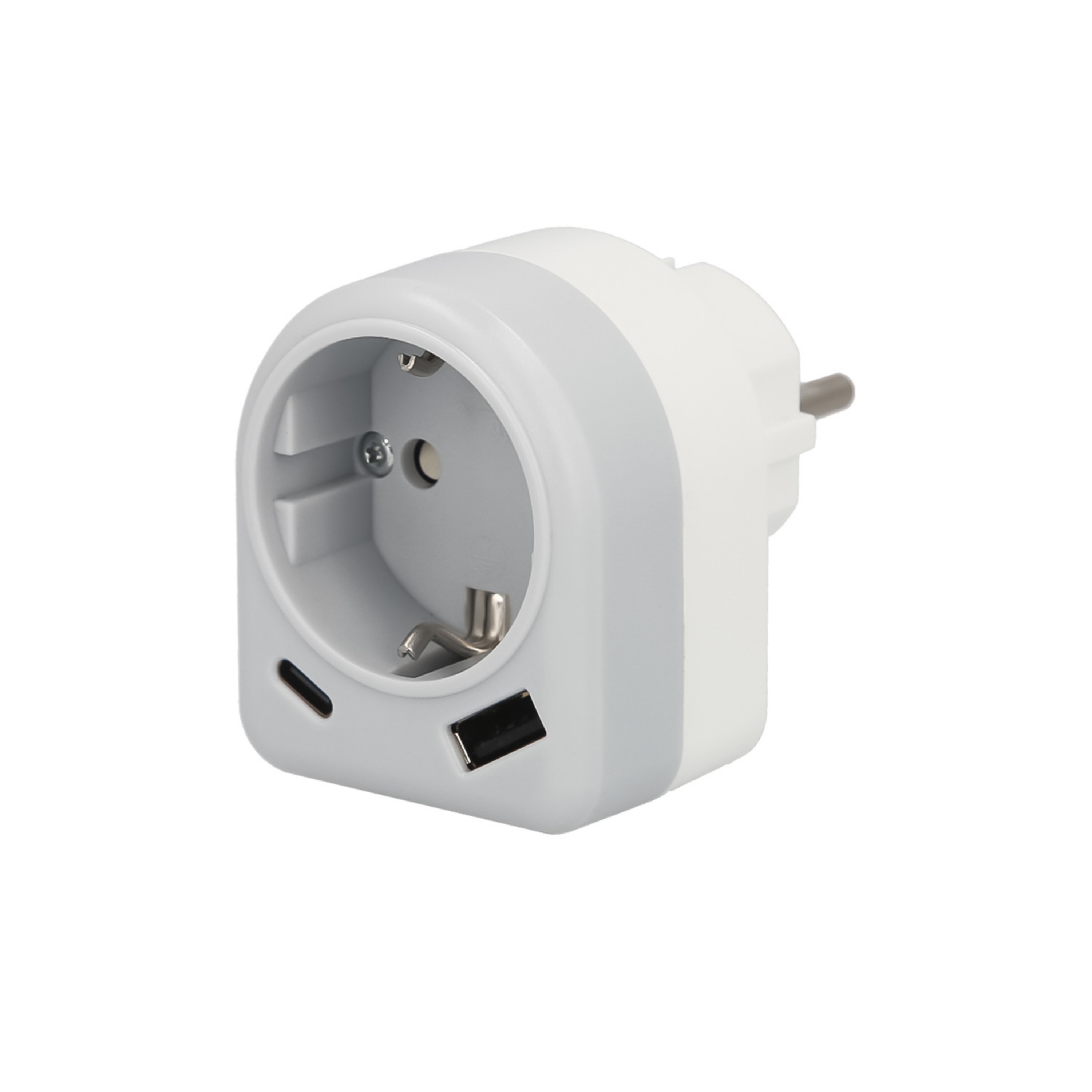 Imagen de Enchufe / Adaptador Schuko Con 2 Tomas, USB A / C. Potencia Maxima 3680 W. Cargador Moviles, Cargador 2 Tomas, Adaptador Moviles