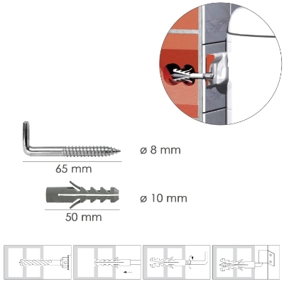 Imagen de Kit Sanitario Alcayata Con Taco Expansión Ø 10 x 50 mm. Fijación Calentadores / Termos De Agua