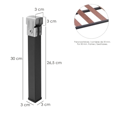Imagen de Juego Patas Somier Cuadradas (4 Unidades) Tubo 30x30 mm. Para Somier de 30x30 mm. Altura 25 cm.