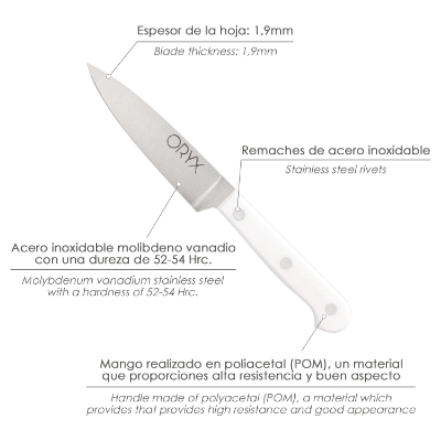 Imagen de Cuchillo Husky Pelador 11 cm. Hoja Acero Inoxidable, Cuchillo Verduras, Cuchillo Cortar Verduras Mango Ergonomico Blanco