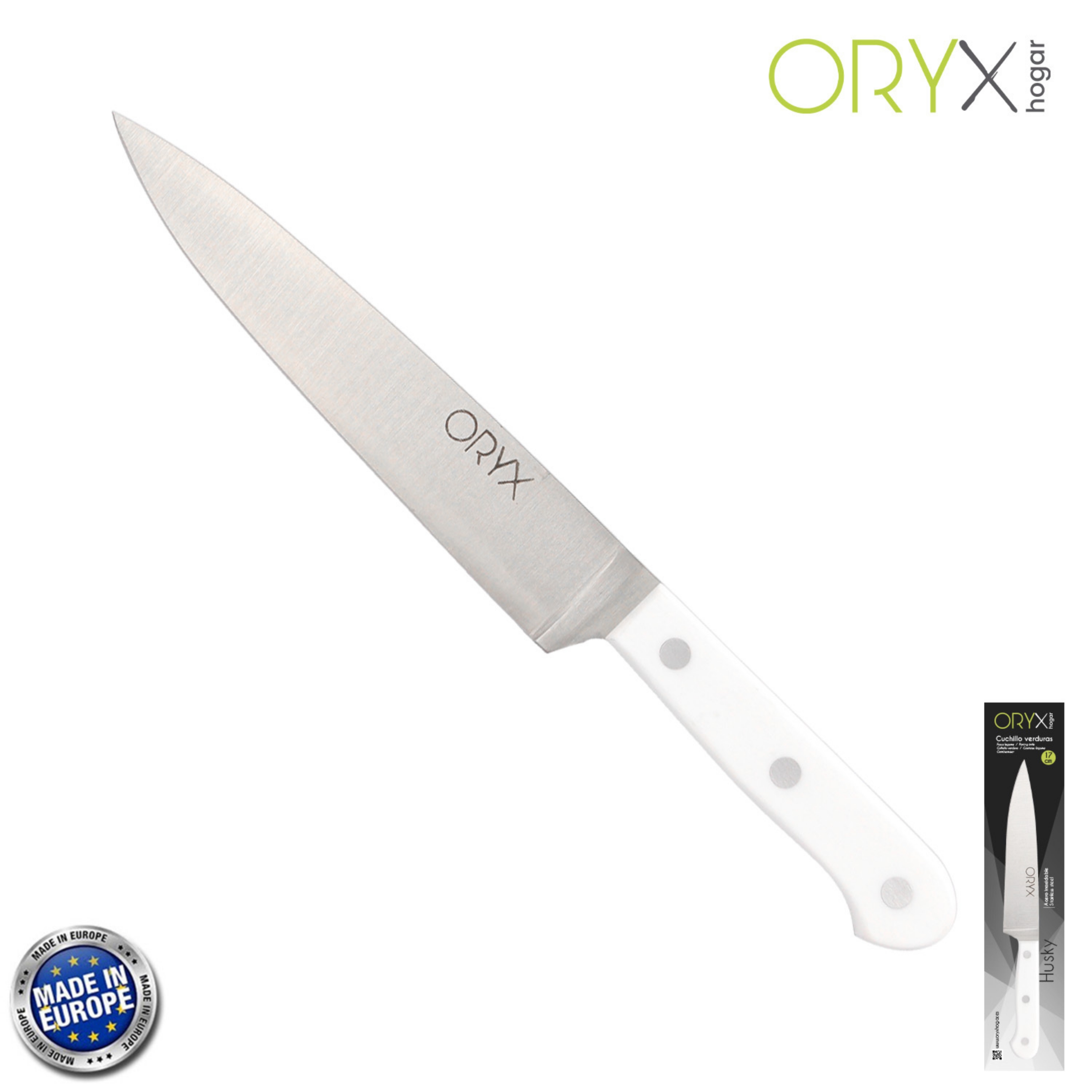 Imagen de Cuchillo Husky Verduras 17 cm. Hoja Acero Inoxidable, Cuchillo Verduras, Cuchillo Cortar Verduras Mango Ergonomico Blanco