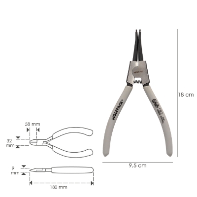 Imagen de Alicates Arandelas Exteriores Recto 175mm. Acero Din 5254. Anillos De Presion, Anillos De Retención, Arandelas Circlips