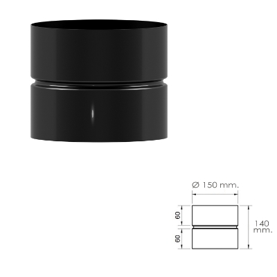 Imagen de Manguito Union Tubos Estufa Vitrificado Negro Hembra - Hembra Ø 150 mm. Machon, Empalme Tubos Chimena, Empalme Tubos Estufa,