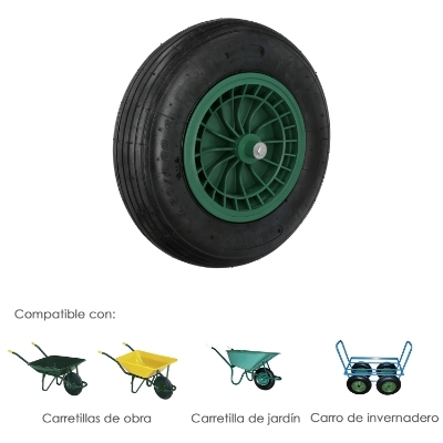 Imagen de Rueda Carretilla Neumatica Para Carretilla Obra / Jardin Llanta Plastico Eje Ø 20 mm. Rueda Carretilla Jardin, Carro Invernadero