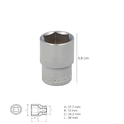 Imagen de Llave Vaso 1/2" Hexagonal 21 mm. Perfil de 6 caras. Acero Cromo Vanadio, Aristas Redondas