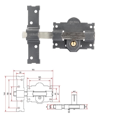 Imagen de Cerrojo B-1 llave y pulsador pasador de 161mm cilindro redondo de 50mm