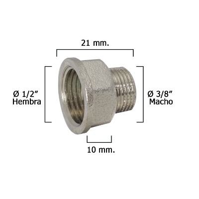 Imagen de Alargadera Hexagonal Reducccion Cromada 3/8 Macho - 1/2 hembra x M10