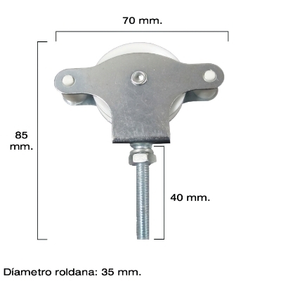 Imagen de Polea Tendedero Wolfpack Zincado 40 mm. Roldana Plástico con Tornillo