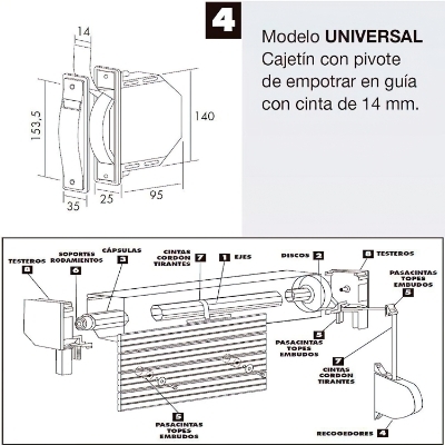 Imagen de Recogedor Persiana Mini  6 Metros Embutir Cinta 14 mm.