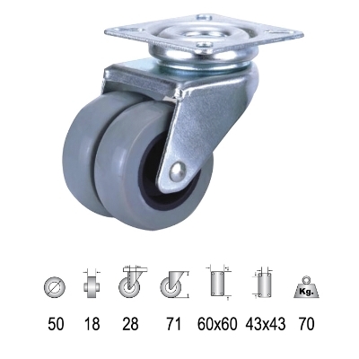 Imagen de Rueda Doméstica Doble Poliamida Gris Placa   50mm