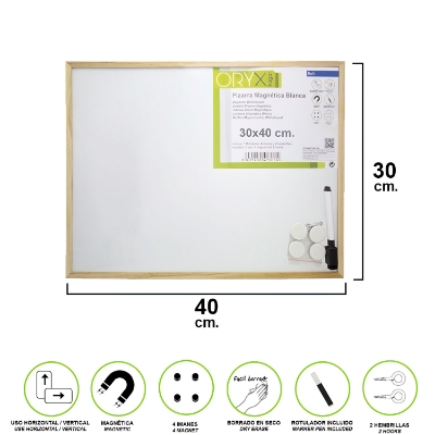 Imagen de Pizarra Magnetica Blanca 30x40 cm. Con Rotulador y 4 Imánes