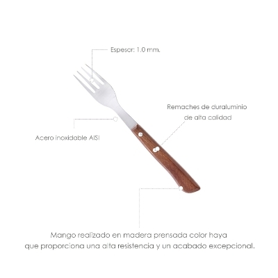 Imagen de Tenedor Montana Chuletero Acero Inoxidable 9 cm. Mango Madera (Blister 3 Piezas)