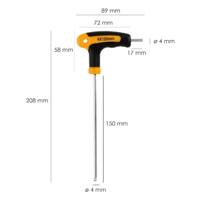 Imagen de Llave Allen Con Bola Mango Bimaterial "Soft Touch" Forma T 4,0 mm. Acero Cromo Vanadio, Destornillador allen, llave hexagonal