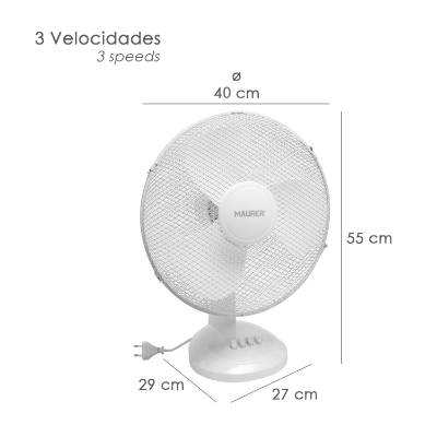 Imagen de Ventilador Maurer Mesa Ø 40 cm. 45 W. Aspas gran tamaño, Inclinación ajustable, 3 velocidades