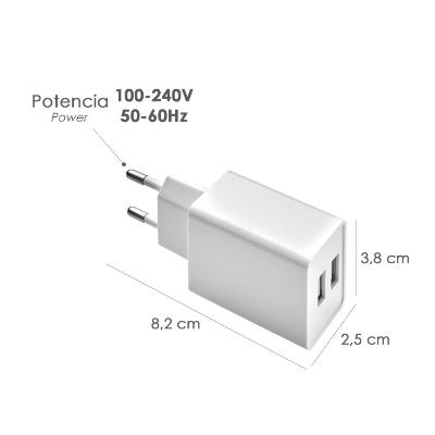 Imagen de Cargador USB Dos Tomas 2.1 Amperios. 5 V. Adaptador Enchufe USB Cargador USB de Pared, Android, Iphone, Smartphones, Tablets.