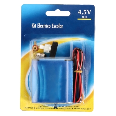 Imagen de Kit Eléctrico Escolar, Set para el Colegio, Pila Petaca 4.5V, Interruptor 220V, Cable y Bombilla.