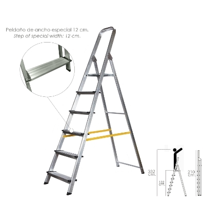 Imagen de Escalera Doméstica Aluminio Profesional 6 Peldaños 12 cm Grosor.