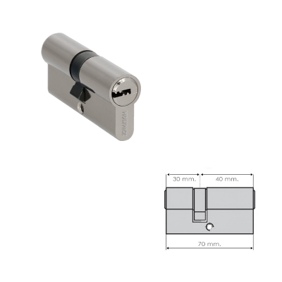 Imagen de Cilindro Seguridad 30x40 mm. Leva Larga Niquelado Con 5 llaves