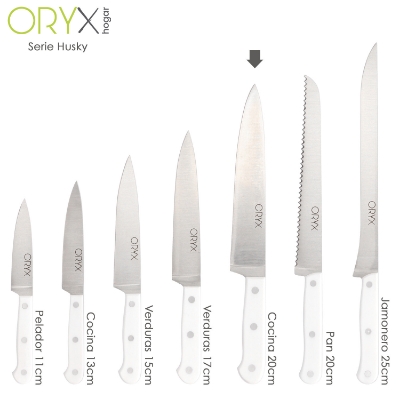 Imagen de Cuchillo Husky Cocina 20 cm. Hoja Acero Inoxidable, Cuchillo Carne, Cuchillo Pescado, Cuchillo Chef, Mango Ergonomico Blanco