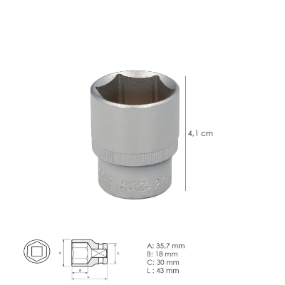 Imagen de Llave Vaso 1/2" Hexagonal 27 mm. Perfil de 6 caras. Acero Cromo Vanadio, Aristas Redondas