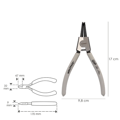 Imagen de Alicates Arandelas Exteriores Curvo 175 mm. Acero Din 5254. Anillos De Presion, Anillos De Retención, Arandelas Circlips