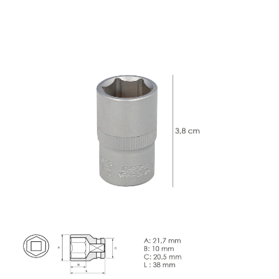 Imagen de Llave Vaso 1/2" Hexagonal 15 mm. Perfil de 6 caras. Acero Cromo Vanadio, Aristas Redondas