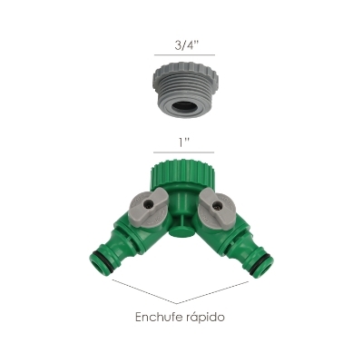 Imagen de Adaptador Manguera Plastico 3/4 - 1" Hembra  con 2 tomas Blister