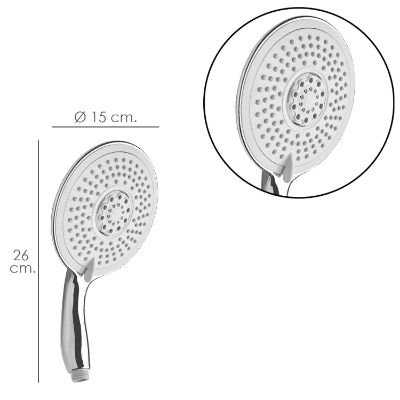 Imagen de Maneral Ducha Cromo XXL 5 Posiciones Ø 15 cm.  "LUCY"