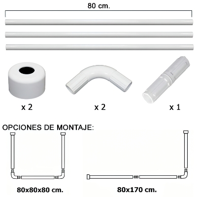 Imagen de Barra Para  Cortina Ducha Universal Aluminio Blanco 80 x 170 cm.