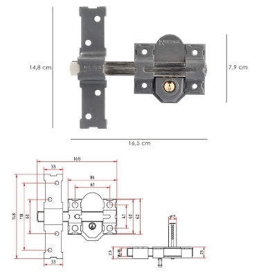 Imagen de Cerrojo b-8 llave 2 lados de 165mm cilindro de pera de 50mm