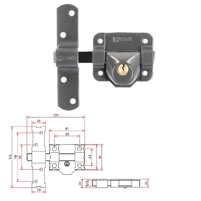 Imagen de Cerrojo b-9 llave solo pasador de 140mm cilindro redondo de 40mm