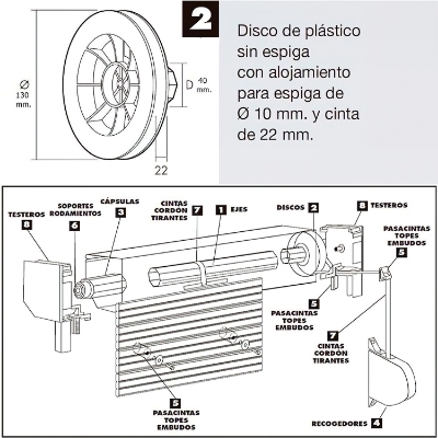 Imagen de Disco Persiana Plastico Octogonal  130x40 mm. Cinta 22 mm.