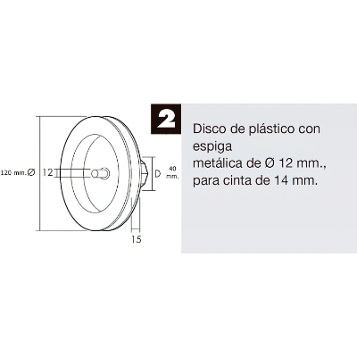 Imagen de Disco Persiana Plastico Espiga Metalica 120x40 mm. Cinta 14 mm.