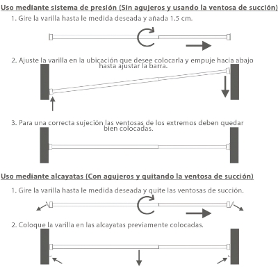 Imagen de Barra Visillo Extensible 36/64 cm. con Muelle Presion, Soportes y Ventosas (2 Piezas)