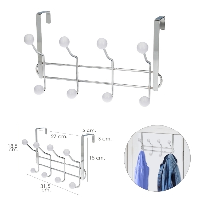 Imagen de Perchero Cromado Colgante Para Puerta 4/8 Ganchos. Terminacion Blanca.