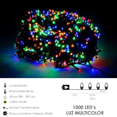 Imagen de Guirnalda Luces Navidad 1000 Leds Multicolor. Luz Navidad Interiores y Exteriores Ip44