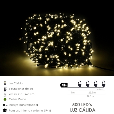 Imagen de Guirnalda Luces Navidad 500 Leds Color Blanco Calido. Luz Navidad Interiores y Exteriores Ip44